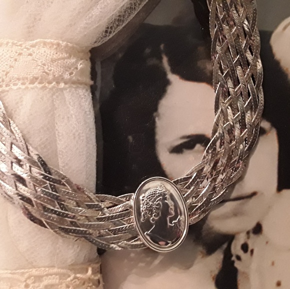 VTG SOLID 925 STERLING CAMEO CHOKER , 14 " ITALY - Picture 3 of 8